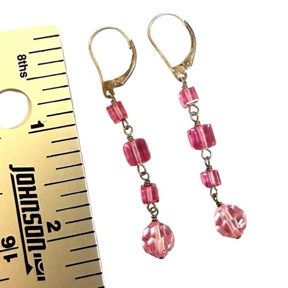 Sterling silver pink Swarovski crystal drop earrings - Picture 8 of 8